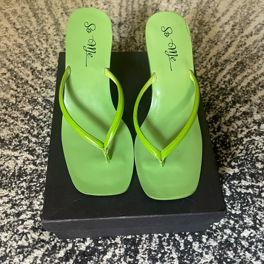Green Square Toe Mule Sandal Heels